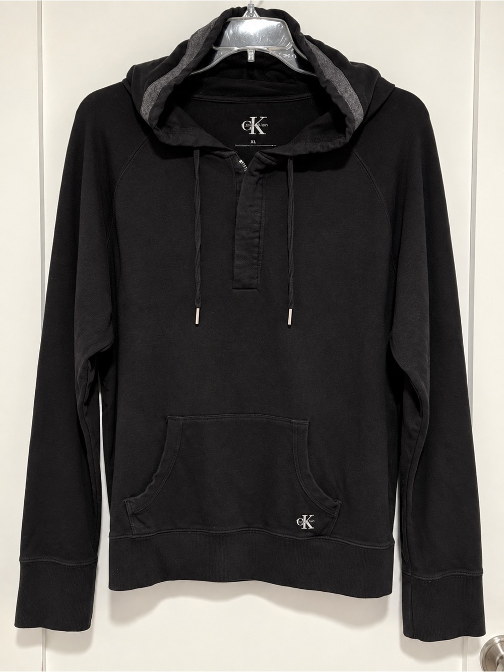 Calvin Klein Black Hoodie w Neckline Zipper and Charcoal Piping | EUC Size XXL